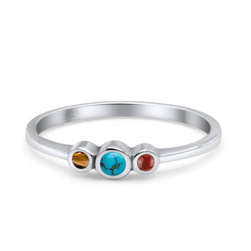 Three Stone Petite Dainty Thumb Fashion Ring Simulated Multi Stones Solid 925 Sterling Silver